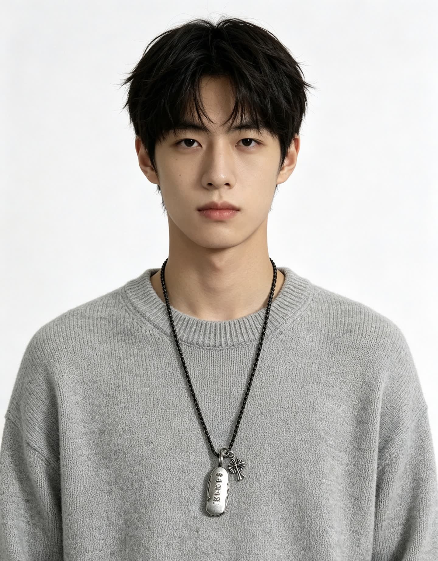 Chrome Hearts Silver 'Buddha' Charm Necklace with Black Beads